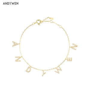 Armbanden Andywen 2020 NIEUW 925 Sterling Silver Letter Naam Initial Alphabet Personaliseer Bracelet 2021 Fashion Wedding Gift Rock Punk