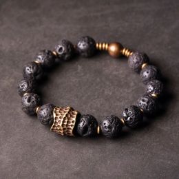 Bracelets en laiton artificiel, perle de charme, pierre de lave, Punk minimaliste, forgé à la main, bijoux de poignet robustes pour hommes et femmes
