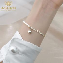Armbanden Ashiqi Natuurlijke Zoetwaterparel Sterling Sier Ing Armband Sieraden voor Vrouwen