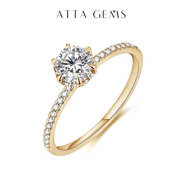 Pulseras Attagemas de 14k oro amarillo 1.0ct anillos de moissanite para mujeres hechas a mano 6.5 mm puro 10k de forma redonda anillo de compromiso joyas finas