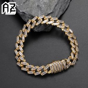 Bracelets AZ 12mm Square Zircon Stone Cuban Link Chain Bracelets for Women Men Hip Hop Necklaces Goth Choker Free Shipping