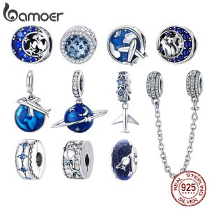 Bracelets Bamoer Sterling Sier Universe Series Star Moon Beads Blue Planet Pendant Charms For Women Bracelet DIY Fine bijoux cadeau