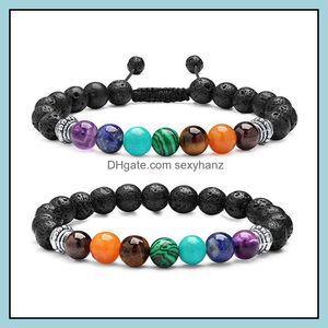 Armbanden kralen, strengen 8mm chakra's kralen Bracelet zwarte lava steen boeddha yoga vrouwen mannen hand string sieraden drop levering 2021 k9spl