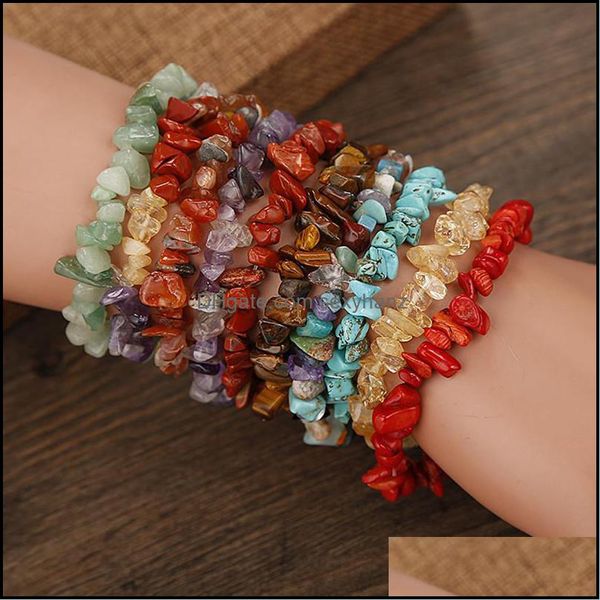 Bracelets perlés, brins naturels sept chakras anneau cristal pierre concassée bracelet améthyste agate rouge dame bijoux de mode livraison directe 202