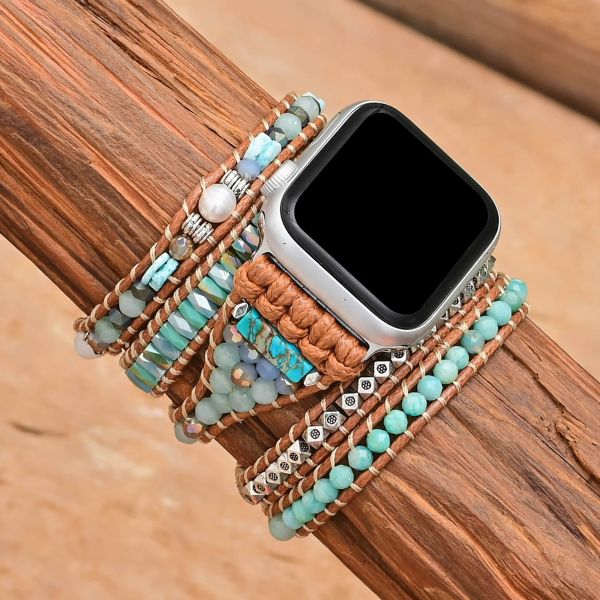 Bracelets Bohemian Amazonite Natural Stone Apple Watch Band Boho Green Apple Watch Gift Exclusive for Friend WholesaledRopshipping