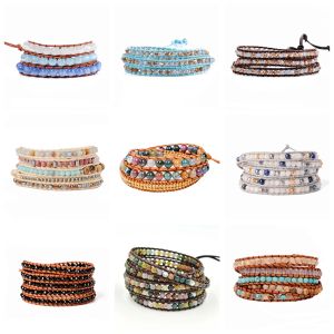 Bracelets Boho en pierre naturelle, Bracelets d'enveloppement en cuir, perles de brin, Bijoux élégants pour femmes, cadeau, livraison directe