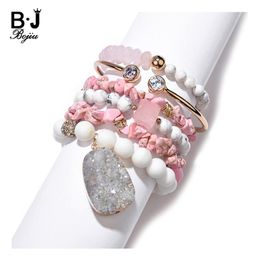 Bracelets BOJIU 2021 mode pierre naturelle Bracelets ensemble pour femmes nouvelle déclaration bijoux Agates cristal bois perles Bracelet Femme BCSET317