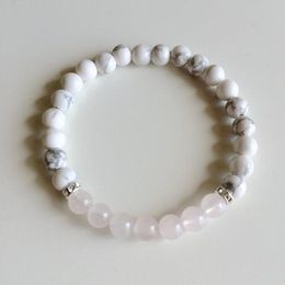 Armbanden Armband voor vrouwen RoseQuartz Witte Howliet Armband Genezing Sieraden Intentie Armbanden Yoga Mala Kralen Armbanden