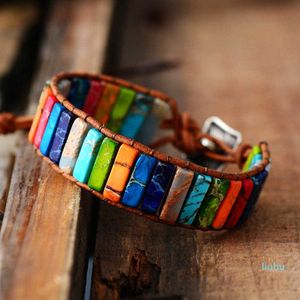 Armbanden ketting multi chakra sieraden handgemaakte kleur natuursteen buis kralen lederen wrap coupl armbanden geschenken