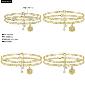 Armbanden charme enkel voor damesummer strand sieraden 14K vergulde dubbel gelaagde initiële enkelbanden vrouwen tienermeisjes ts