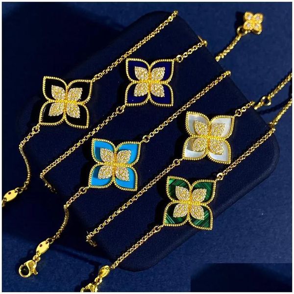 Bracelets Bracelets de charme Rc Italie Marque Clover Designer 18K Or Brillant Bling Cristal Diamant Doux 4 Feuilles Fleur Bracelet Bracelet Bijoux