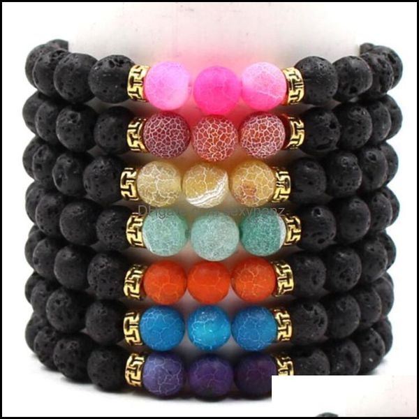 Bracelets charme bracelet en pierre volcanique naturelle sept chakras énergie à la main perlé pour hommes ou femmes bijoux en gros perlé, brins goutte