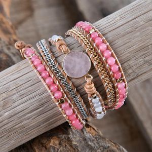 Bracelets charmant bracelets enveloppe en cuir en cuir rose avec bracelet multicouche druzy druzy