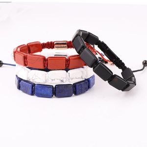 Armbanden Klassiek Design Natuursteen Vierkante Kralen Lapis Onyx Howliet Rode Jaspis Gevlochten Armband Heren