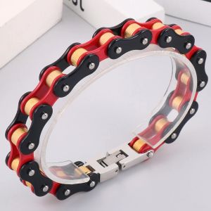 Bracelets classiques masculins pour hommes, Bracelet de motard rouge en acier inoxydable, chaîne de vélo de moto, 8.7 pouces, 10MM de largeur