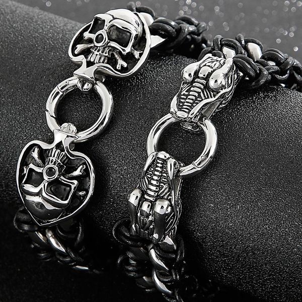 Bracelets Bracelet en peau de vache crâne tête de Dragon bracelets hommes garçons Leatherman Bracelet hommes sur la main bandes bijoux accessoires en gros