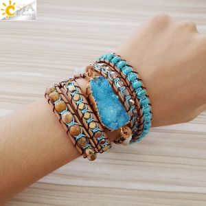 Armbanden csja natuurlijke edelstenen stenen wrap armband Druses druzy geode plak armbanden sieraden voor vrouwen 5 strengen mode boho sieraden s224