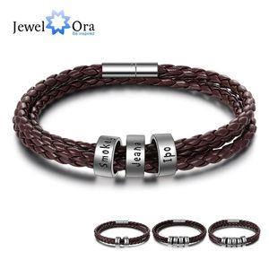 Bracelets personnalisés 25 noms perles Bracelets pour hommes personnalisé marron tressé corde cuir Bracelet mâle bijoux cadeau pour grand-père