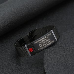 Armbanden Aangepaste kinderen medische ID 20CM lengte armband zwart horlogeketting roestvrij staal sport medische alert ID sieraden geschenken