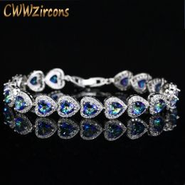 Bracelets CWWZircons classique magnifique mystique bleu clair cristal amour coeur forme Bracelet pour femmes mariage cadeau de mariée bijoux CB173