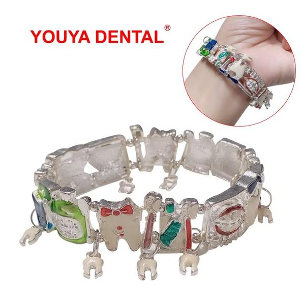 Pulseras Dentales Nueva pulsera de moda para mujeres y hombres, pulseras creativas con forma de diente esmaltado, cadena de mano, joyería con dijes, regalos para dentistas y odontología