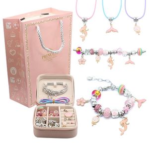 Ensemble de bracelets de perles à faire soi-même, avec boîte de rangement, cadeau pour filles, acrylique, perles européennes à grand trou, Kit de fabrication de bijoux faits à la main