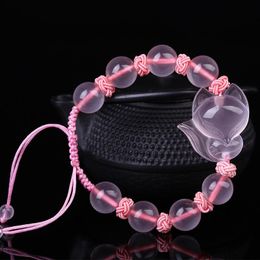 Armbanden Drop Shipping Natuurlijke Roze Kristal Vos Armband Handknoop Armband Enkele Lap Hand String Bangle Cadeau voor damessieraden