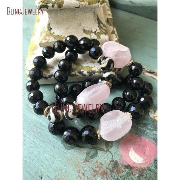 Bracelets Dzi Agates Perles Bracelet Rose Quartzs Nugget Bracelet Onyx Noir BM11304