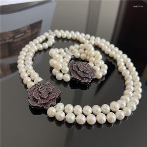 Bracelets, boucles d'oreilles, collier, ensemble de boucles d'oreille, 3 cordes de bracelets de fleurs en perles blanches