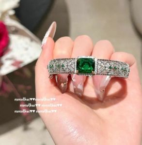 Bracelets exquis princesse coupée verte cubique zircone bracelets creux conception 925 manchette de couleur argentée bracelet pour femmes bijoux fine