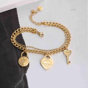 Armbanden modeontwerper ketting top staal Koreaanse versie goud t familie letters love kleine slot sleutel dubbele laag brac dr0c d0c l45i
