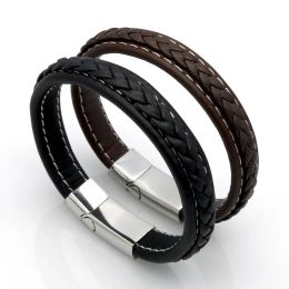 Bracelets Fashion Stingray Black Brown Color Coule plaqué en acier inoxydable fermant en cuir masculin Bracelets Bijoux pour hommes Cadeau