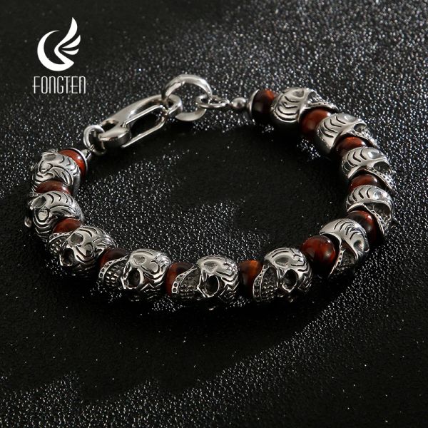 Bracelets Fongten Bracelet de crâne 22,5 cm pour hommes Bracelet en bracelet en acier inoxydable