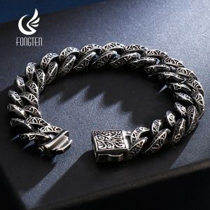 Pulseras Fongten Pulsera de Cadena Cubana para Hombres Calavera gótica Encantos de Acero Inoxidable Pulseras para Hombres Brazalete de Esqueleto Joyería de Color Plata