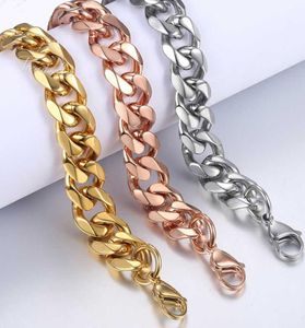 Bracelets for Men Rose Gold Silver Color Curb Cuban Link Link Link en acier inoxydable Bracelet Bijoux Bijoux Cadeaux 14 mm HKBM252609259