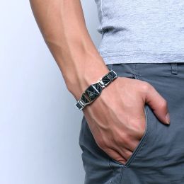 Bracelets Bracelet homme personnalisé gratuit, bracelet pour hommes en acier inoxydable noir avec enclare en fibre de carbone