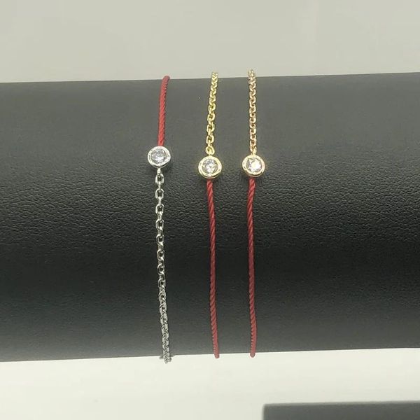 Pulseras Cuerda roja francesa V Chapado en oro Mijin Pequeña pulsera de un solo diamante Sterling Sier Joyería de regalo de vacaciones para mujeres Línea