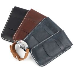 Bracelets Boîte de Montre en Cuir Véritable Sac de Rangement de Bracelet Portable Bijoux de Voyage Pochette en Cuir Pochette de Montre Sac étui pour Hommes Femmes