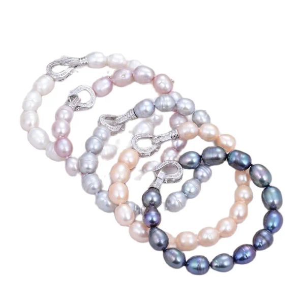 Bracelets GG bijoux 8' 10x12mm rose blanc gris noir violet riz perle naturelle Bracelet fait à la main pour les femmes