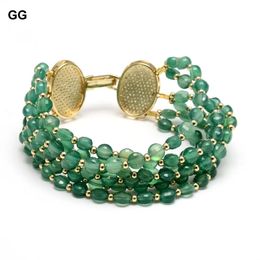 Pulseras GG Jewelry Natural 6 filas Forma de moneda facetada Pulsera de ágatas verdes naturales Cierre de pavé de circonio cúbico 8.5 "Estilo étnico para mujeres