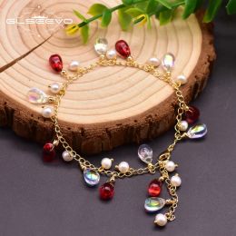 Bracelets Glseevo Agua dulce Pearl Natural Red Crystal Bracelets ajustables para mujeres Regalos de boda Boho Joyas Perly Bransoletka GB0922