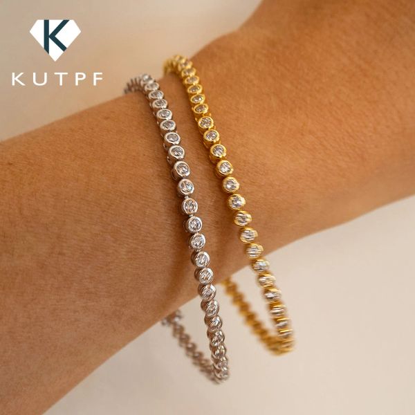 Bracelets GRA Bracelet de tennis Moissanite certifié pour femmes 925 STERLING SILPLADE 18K GOLLE JAUNE 2 mm Bubble Round Diamond Bracelets