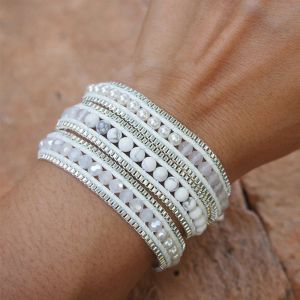 Bracelets faits à la main 3 enveloppes de cristal de turquoise blanc naturel avec chaîne en acier inoxydable bracelet bracelet bracelet joelry
