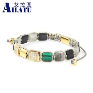 Bracelets faits à la main 8 mm Flashstone Square Beads Bracelet Bracelet Ajustement bracelet Advable AccessIros Cadeau de mode pour hommes et femmes