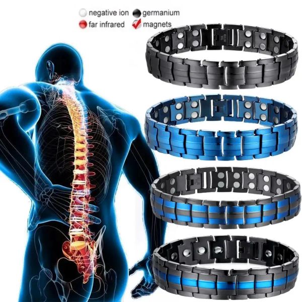 Bracelets Healthcare Titanium Steel Doble fila Magnética Antifatigue Terapia de brazalete para hombres Artritis Dolor Alivio Joyería de energía