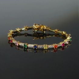 Bracelets géométriques de haute qualité, bijoux à la mode 5A arc-en-ciel, zircone cubique CZ, barre ronde géométrique, chaîne à breloques
