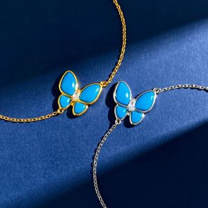 Bracelets de haute qualité couleur or Style papillon Bracelet Turquoise bleu pierre plein Zircon ensembles de bracelets pour femmes bijoux de mode (DJ1602)