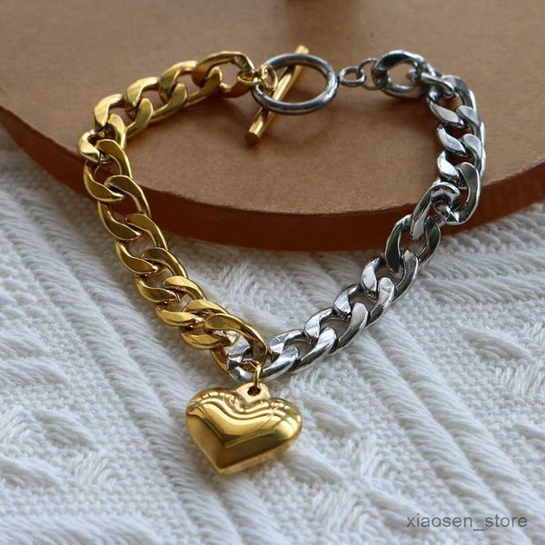 Pulseras Pulsera de cadena pesada de alta calidad, pulsera de corazón de amor de Color dorado y plateado para mujeres y hombres, pulsera de moda, joyería R230828