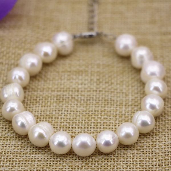 Bracelets Hot Sale Natural 1011mm White White Freshater Pearl Filar Relon Bracelet Bracelet Women Fashion Diy Bijoux 7,5 pouces B3128