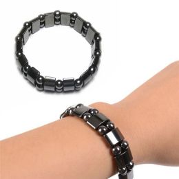 Bracelets à chaud vendant unisexe Perte de poids rond Black Stone Magnetic Therapy Bracelet Health Care Magnetic Hematite Stretch Bracelets Nouveau